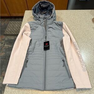 New Balance Women's Puffer Full Zip Jacket, Gray and Light Pink, Sz M, NWT